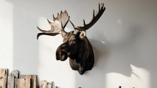 Majestic Moose Head Mount: Detailed Interior Decor, Wildlife Art, Rustic Charm