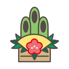 Traditional Kadomatsu (Japanese Pine Gate Decoration) Icon, Deformed Vector Line Art in Pastel Color