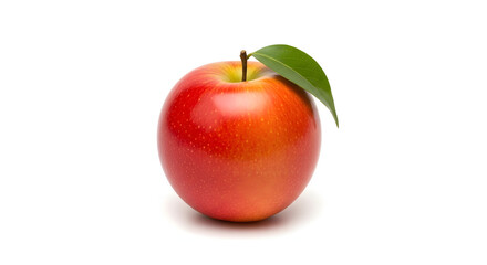 Fresh and flavorful, vibrant red apple with a crisp green leaf, perfect for healthy eating promotions and culinary projects, showcasing natural goodness