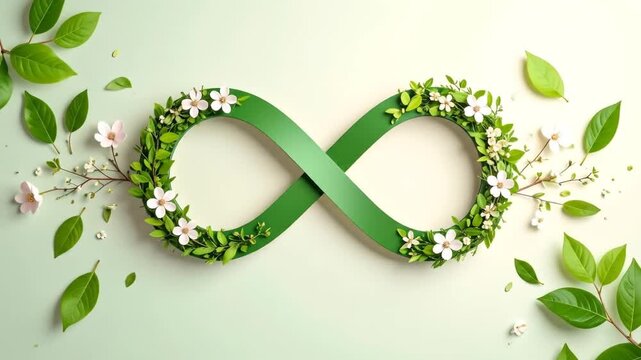 Green infinity symbol with floral decor.