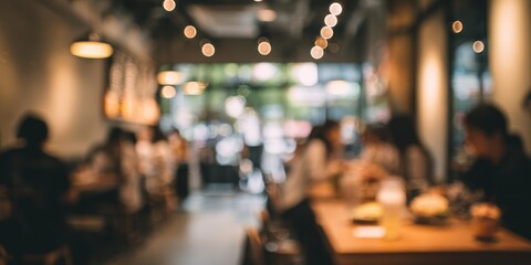 Fototapeta premium Blurred interior of a busy cafe with people dining.