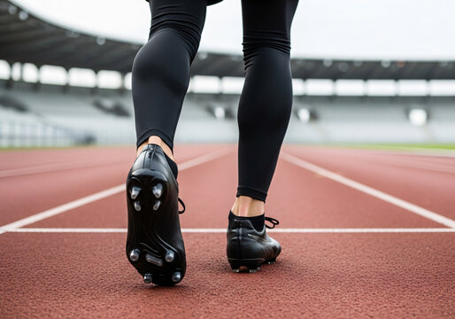 Close-Up of Athlete Running in Cleats on Stadium Track