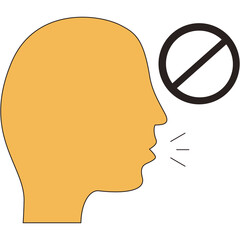 Orange Silhouette Head Profile with Forbidden Symbol Overhead Representing Silence Prohibition or No Talking Concept on Transparent Background