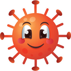 Orange Cartoon Coronavirus Character with Spikes and Smiling Face on Transparent Background