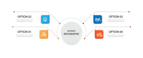 Design infographic template 4 step on circle concept. Circular diagram information with line style and icons can be used for business information, presentation work and web graphic design.