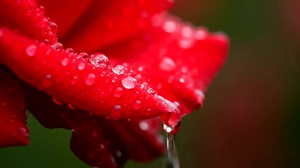 Captivating close-up of a vibrant red rose with glistening water droplets, showcasing nature's - Powered by Adobe