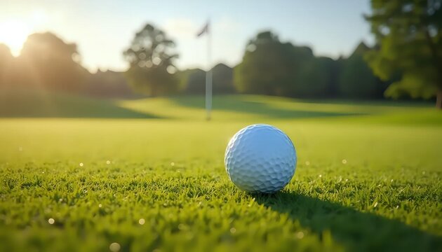 A golf ball sitting on top of a lush green field.
