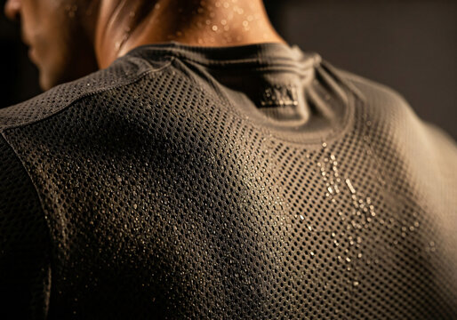 Close-up of Sweaty Athlete Wearing Mesh Performance Shirt