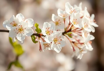 Delicate white blossoms on soft, blurred background,  botany,  detail