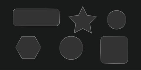 Light frame liquid glass, glass panel set for mobile and web app, tech board frame in futuristic style. HUD element interface, vector illustration. Light glass png banner collection with glow eff