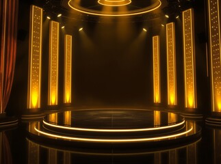 gold theater stage with spotlight