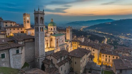 Bergamo, Italy - A Captivating Aerial View at Dusk.