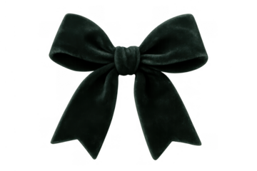 Dark green velvet bow creating an elegant knot, ready for gifts, presents, or festive decorations, with a transparent background