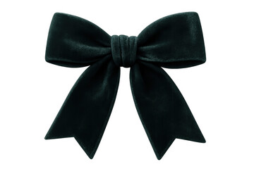 Dark green velvet ribbon bow tying on a gift packaging, elegant decoration material for celebration events, transparent background