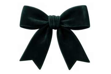 Dark green velvet ribbon bow tying on a gift packaging, elegant decoration material for celebration events, transparent background