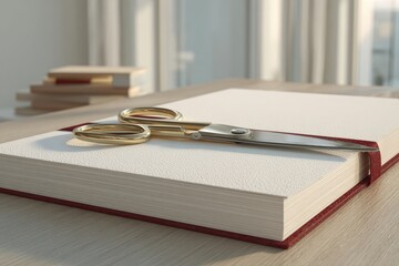Gold Scissors Resting On A White Book