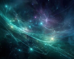 Abstract Space Galaxy Background With Teal Green And Purple Hues