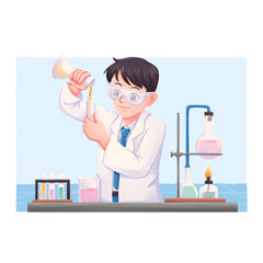 Young Scientist Doing Chemistry Experiment in Laboratory