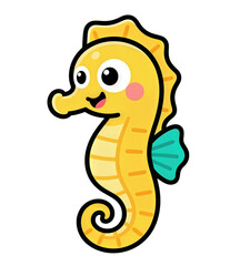 Fototapeta premium Cute Cartoon Seahorse with Playful Expression