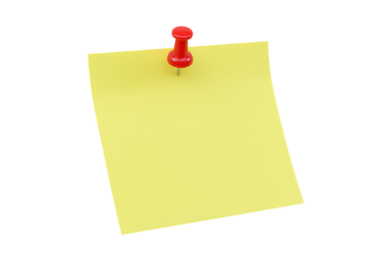 Yellow sticky note with red push pin against black background message reminder