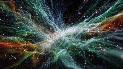 Abstract filamentous light bands and twinkling stars interwoven fantasy universe scene for sci-fi fantasy design projects