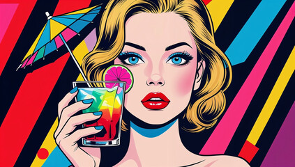 Pop Art Woman with Cocktail