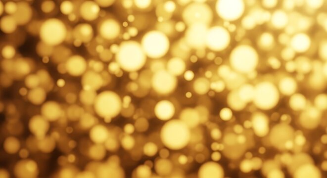 Abstract background of golden bokeh lights, glittering particles creating a festive and luxurious atmosphere for celebration or holiday events