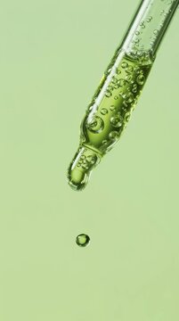 Una gota de l&iacute;quido verde brillante suspendida en el aire, capturando la esencia de la naturaleza.