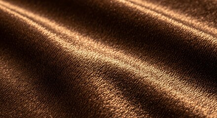 Closeup of rich, dark brown velvet fabric texture with soft folds and highlights creating a luxurious, warm surface