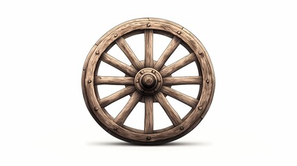 Realistic wooden spoke wheel design isolated against a clean white background