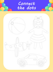 Connect the dots ball plane car doll toys preschool kid or toddler educational activity vibrant design