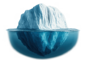 Iceberg floating in water showing the hidden dangers, global warming, and climate change concept with transparency