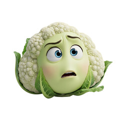 Adorable Cauliflower Character With Worried Expression - Perfect for Healthy Eating Campaigns and Promoting Fresh Produce with a Touch of Humor