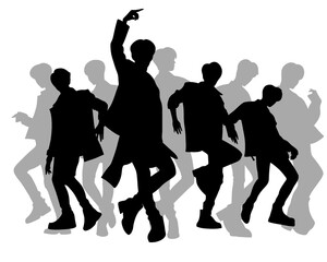 Handsome man silhouette, male idol group dancing, icon isolated on white background, type 5