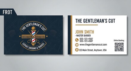Elegant Barber Shop Business Card Design with Classic Logo.