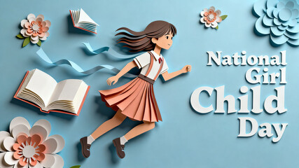 The paper art running girl element represents the concept of girls' festivals, growth vitality, and gender equality, and is suitable for social welfare and children's rights promotion materials.
