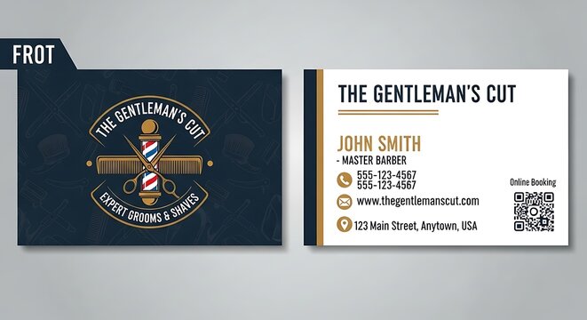 Elegant Barber Shop Business Card Design with Classic Logo.