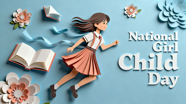 The paper art running girl element represents the concept of girls' festivals, growth vitality, and gender equality, and is suitable for social welfare and children's rights promotion materials.
