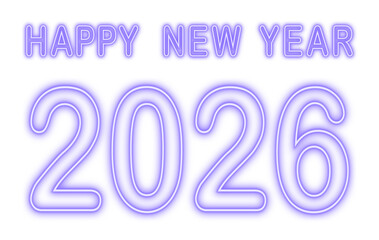 Happy New year 2026 neon lilac lettering on transparent background. Vector illustration.