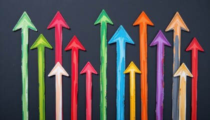 Colorful Arrows Pointing Upward on Dark Background, Symbolizing Growth, Direction, and Progress in Business and Life