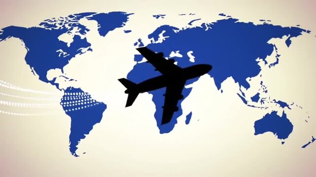 Black Airplane Icon Flying Along a Curved Travel Route Animation