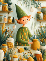 Świąteczny elf - ilustracja dla dzieci.