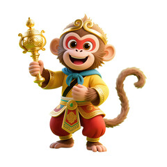 Joyful Monkey Holding Golden Staff with Intricate Design