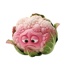 Sad cauliflower with a frown and droopy eyes conveying disappointment, use for food sensitivities, health campaigns, or emotional eating concepts