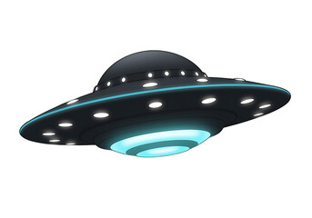 Mysterious Flying Object Illustration Hovering with Lights on a Dark Background