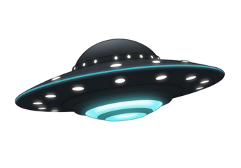Mysterious Flying Object Illustration Hovering with Lights on a Dark Background