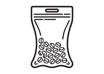 Vacuum bag with coffee beans Line art vector