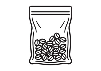 Vacuum bag with coffee beans Line art vector