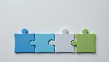 Colorful Puzzle Pieces Arranged on a White Surface Symbolizing Teamwork, Collaboration, and Problem Solving