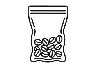 Vacuum bag with coffee beans Line art vector